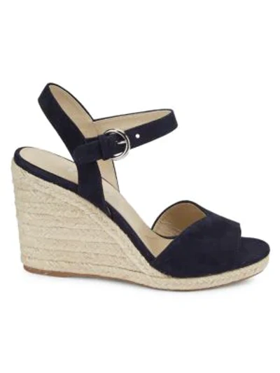 Shop Prada Women's Suede Espadrille Wedge Sandals In Blue