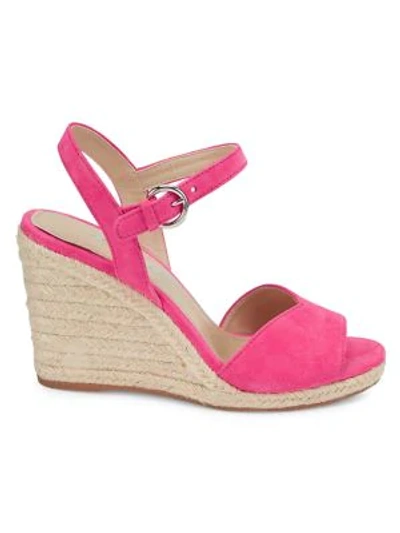 Shop Prada Women's Suede Espadrille Wedge Sandals In Fuxia