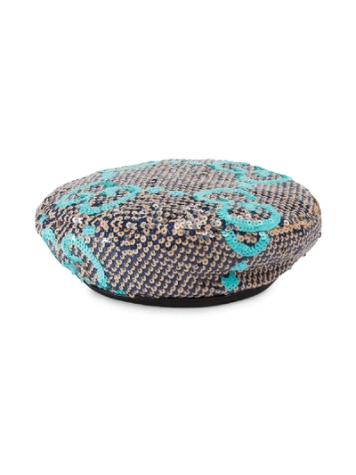 Shop Gucci Gg Sequin Beret In Blue