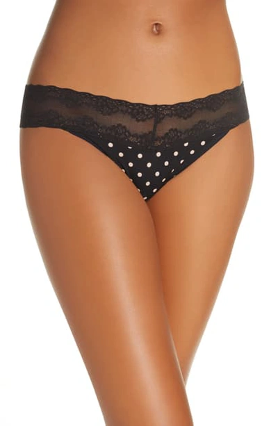 Shop Natori Bliss Perfection Thong In Black Polka Dot Print