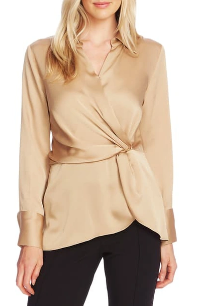 Shop Vince Camuto Twist Front Satin Top In Latte