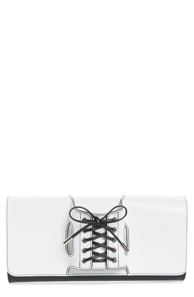 Shop Perrin Le Corset Leather Clutch In White/ Black Laces
