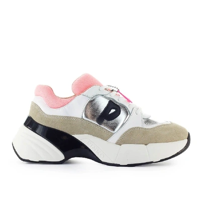 Shop Pinko White Leather Sneakers