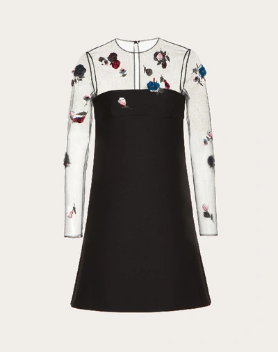 Shop Valentino Embroidered Crepe Couture And Tulle Dress In Multicolored