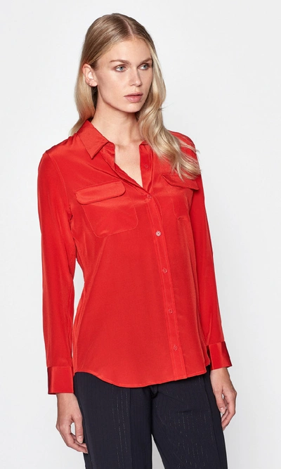 Shop Equipment Slim Signature Silk Shirt In Aura Orange