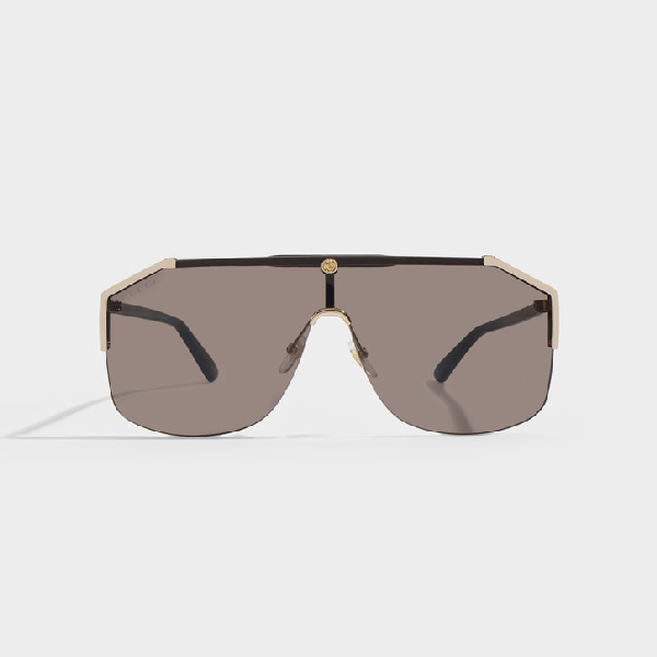 Gucci Mask Sunglasses In Brown Metal With Brown Lenses | ModeSens