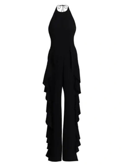 Shop Cinq À Sept Saphir Ruffle Crepe Jumpsuit In Black