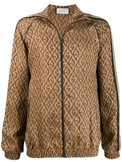 Shop Gucci Gg Logo Zip-front Jacket In Neutrals