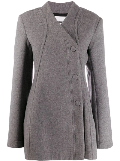 Shop Jil Sander Buttoned Oversized Coat In Grey