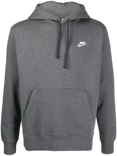 Shop Nike Embroidered Logo Hoodie In Grey