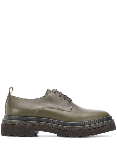 Shop Brunello Cucinelli Beaded Piping Lace-up Shoes In Green