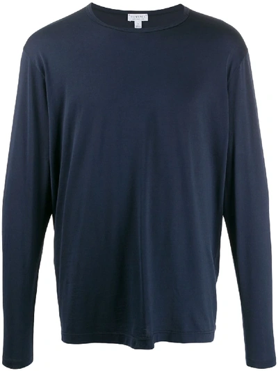 Shop Sunspel Long Sleeve Jersey Top In Blue