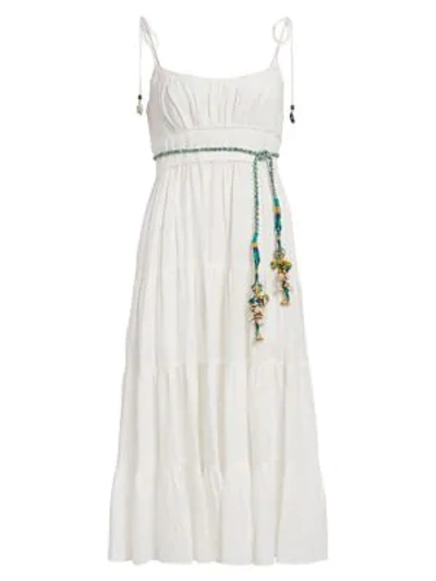 Shop Zimmermann Edie Tiered Braid-waist Midi Sun Dress In Ivory