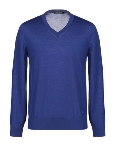 Shop Roberto Cavalli Man Sweater Bright Blue Size M Wool