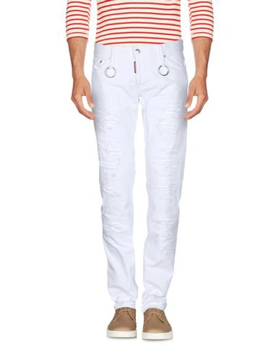 Shop Dsquared2 Man Denim Pants White Size 34 Cotton