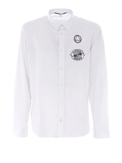 Shop Mcq By Alexander Mcqueen Poplin Shirt With Rear Maxi Logo Print In White