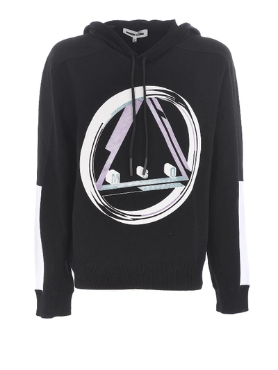 Shop Mcq By Alexander Mcqueen Logo Print Hoodie With Contrasting Bands In Black