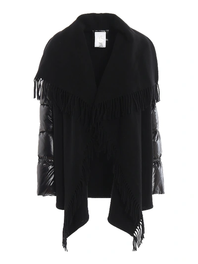 Shop Moncler Padded Sleeve Wool Cape In Black