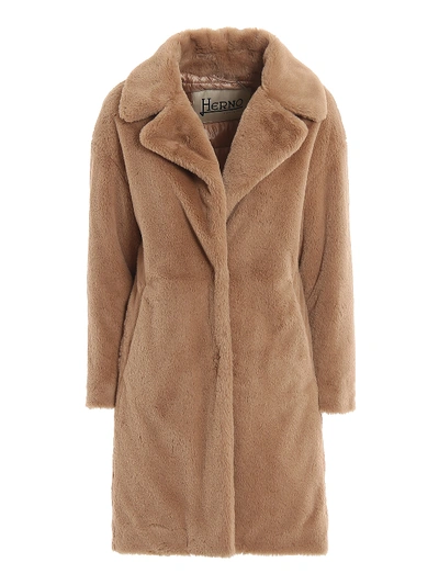 Shop Herno Faux Fur Coat In Dark Beige