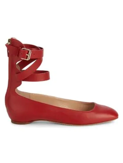 Shop Valentino Caged Back Zip Leather Ballerina Flats In Rosso