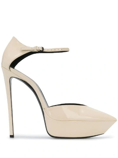 Shop Saint Laurent Betty 110mm Platform Pumps In Neutrals