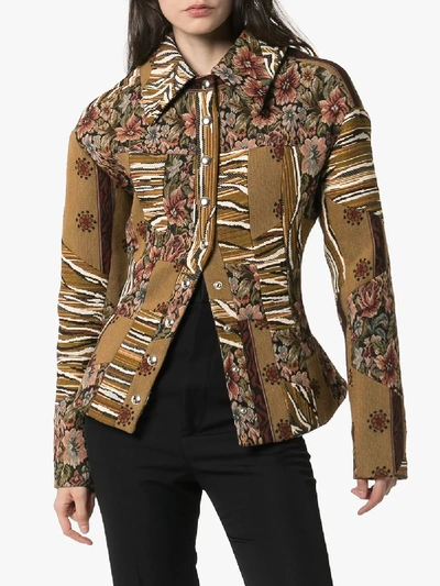 Shop Mugler Floral Tapestry Jacket In Brown