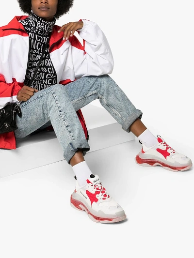 Shop Balenciaga White And Red Triple S Leather Sneakers