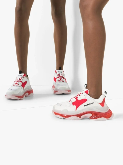 Shop Balenciaga White And Red Triple S Leather Sneakers