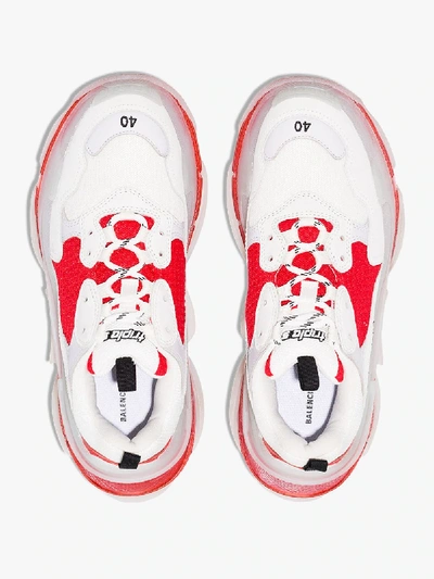 Shop Balenciaga White And Red Triple S Leather Sneakers