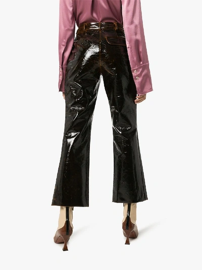 Shop Rejina Pyo Faux Leather Kick Flare Trousers In Brown