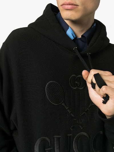 Shop Gucci Tennis Embroidery Cotton Hoodie In Black