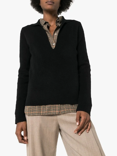 Shop Jil Sander Collared Knitted Wool Sweater In Black