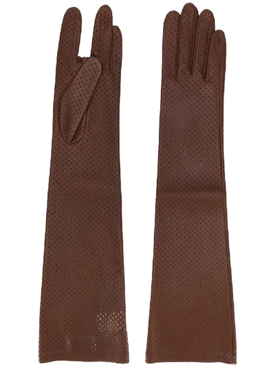 Shop Acne Studios Perforated Leather Gloves In Brown