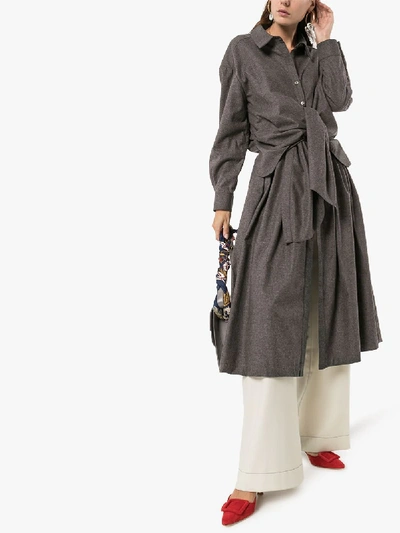 Shop Rosie Assoulin Tie Waist Shirt Dress In Grey