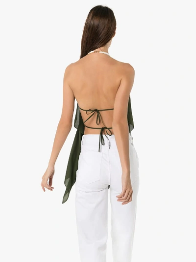 Shop Jacquemus Beaded Open-back Halterneck Blouse In Green