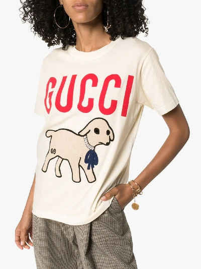 Shop Gucci Lamb Print Cotton T-shirt In White