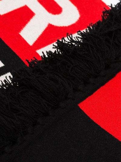 Shop Burberry Red And Black Logo Knit Football Scarf