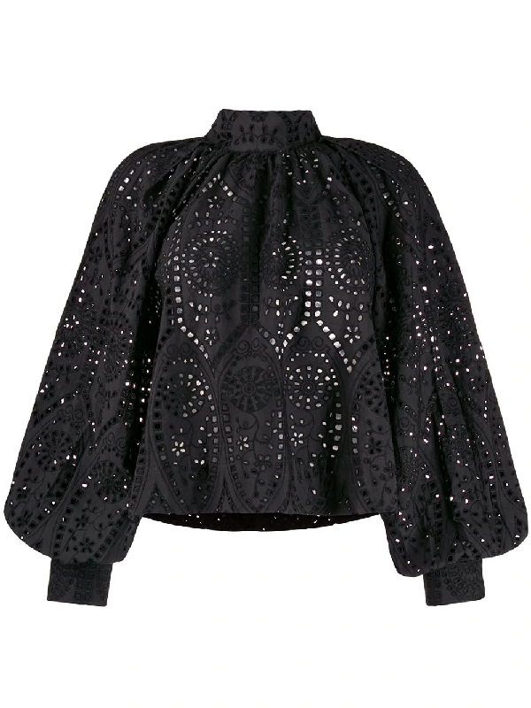 Ganni Broderie Anglaise Blouse In Black | ModeSens