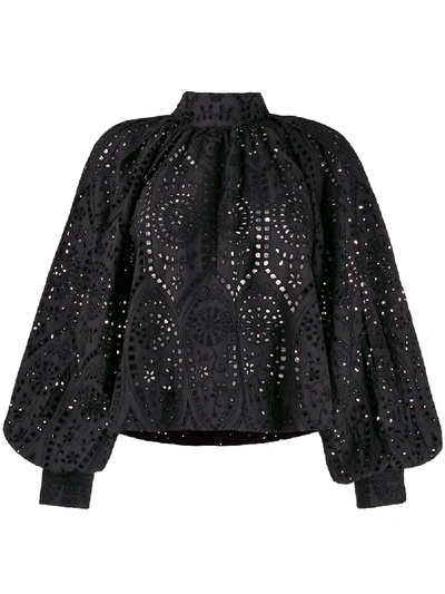 Shop Ganni Broderie Anglaise Blouse In Black
