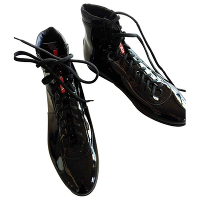 Pre-owned Prada Patent Leather Boots In Black