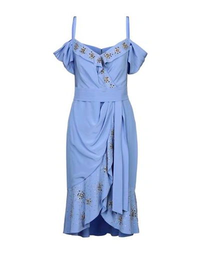 Shop Moschino Woman Midi Dress Azure Size 6 Silk In Blue