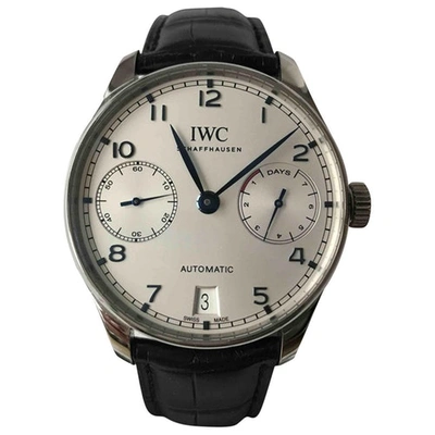 Pre-owned Iwc Schaffhausen Portugaise Black Steel Watch