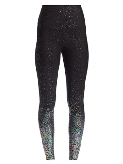 Beyond Yoga High Waisted Alloy Ombre Midi Leggings In Black-silver