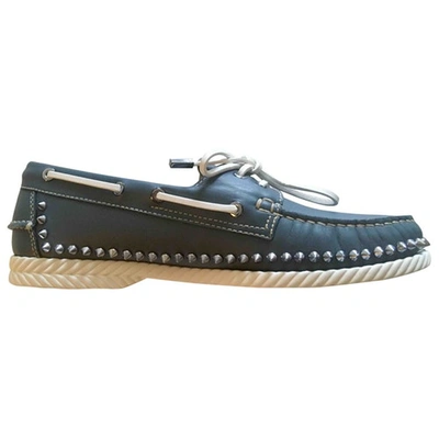 Pre-owned Christian Louboutin Navy Leather Flats