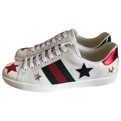 Pre-owned Gucci Ace White Leather Trainers