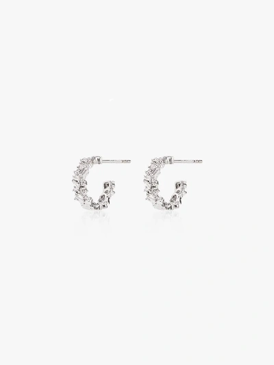 Shop Suzanne Kalan 18k White Gold Diamond Hoop Earrings In Metallic