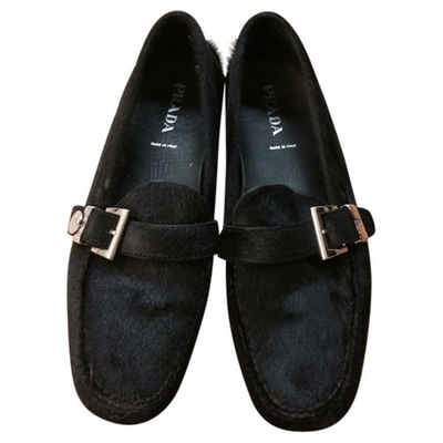 Pre-owned Prada Black Pony-style Calfskin Flats