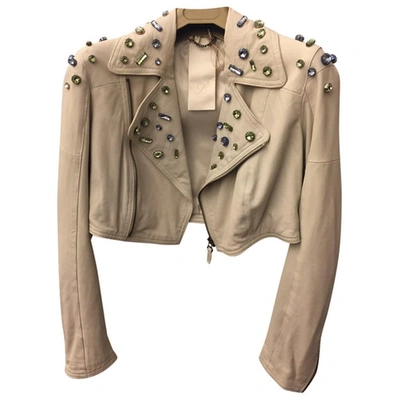 Pre-owned Luxury Fashion Beige Leather Jacket