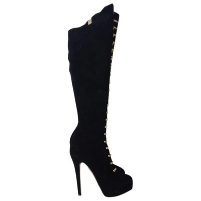 Pre-owned Charlotte Olympia Black Suede O...