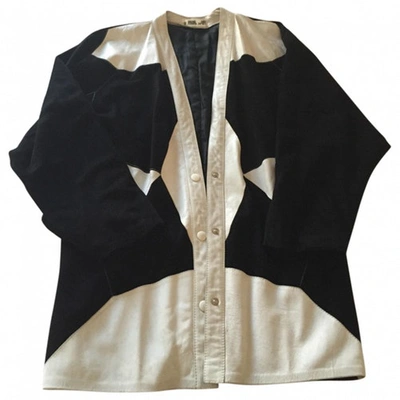 Pre-owned Bruno Magli Black Suede Jacket With White Leather Patches.